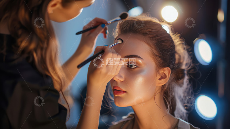 高清大图下载【趣麦麦图】正在为模特化妆的化妆师