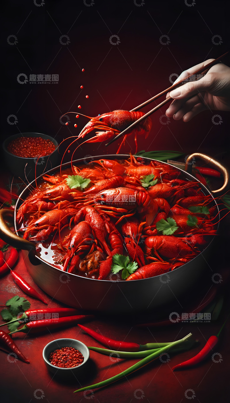 高清大图下载【趣麦麦图】一锅麻辣小龙虾美食AI摄影图