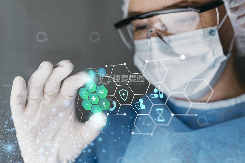 高清大图下载【趣麦麦图】医生佩戴护目镜的医疗插图