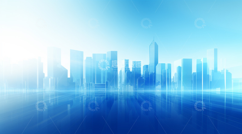 高清大图下载【趣麦麦图】亮蓝色商业背景城市建筑