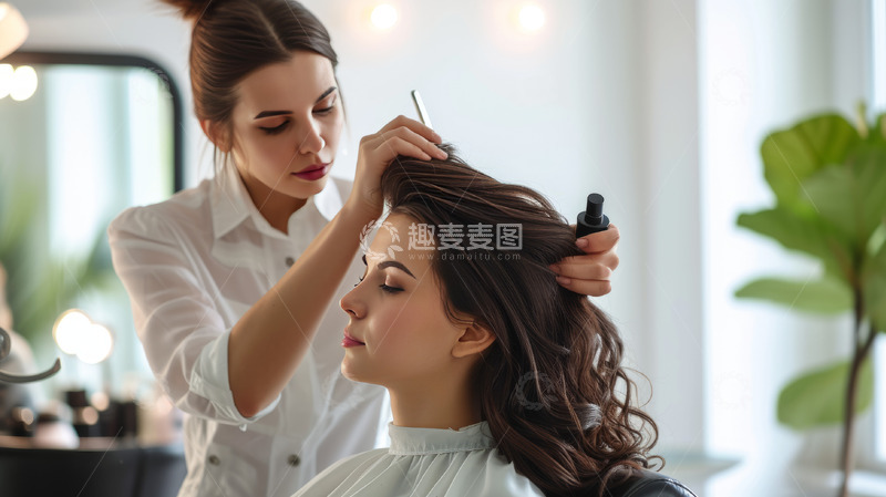 高清大图下载【趣麦麦图】美发沙龙做造型