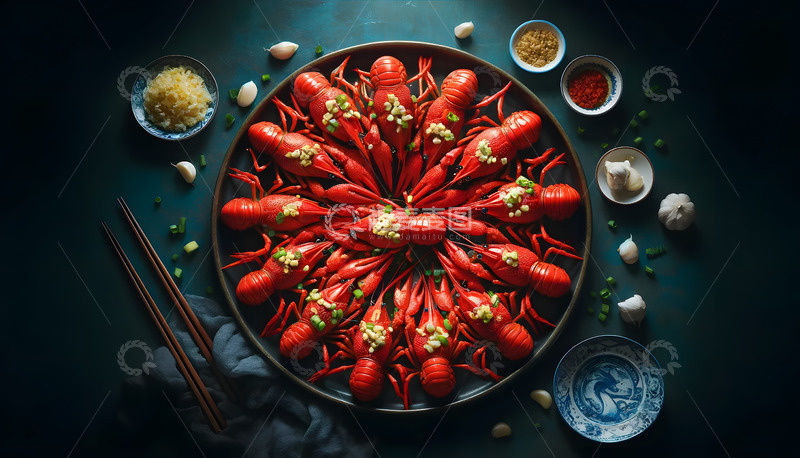 高清大图下载【趣麦麦图】蒜香小龙虾美食AI摄影图