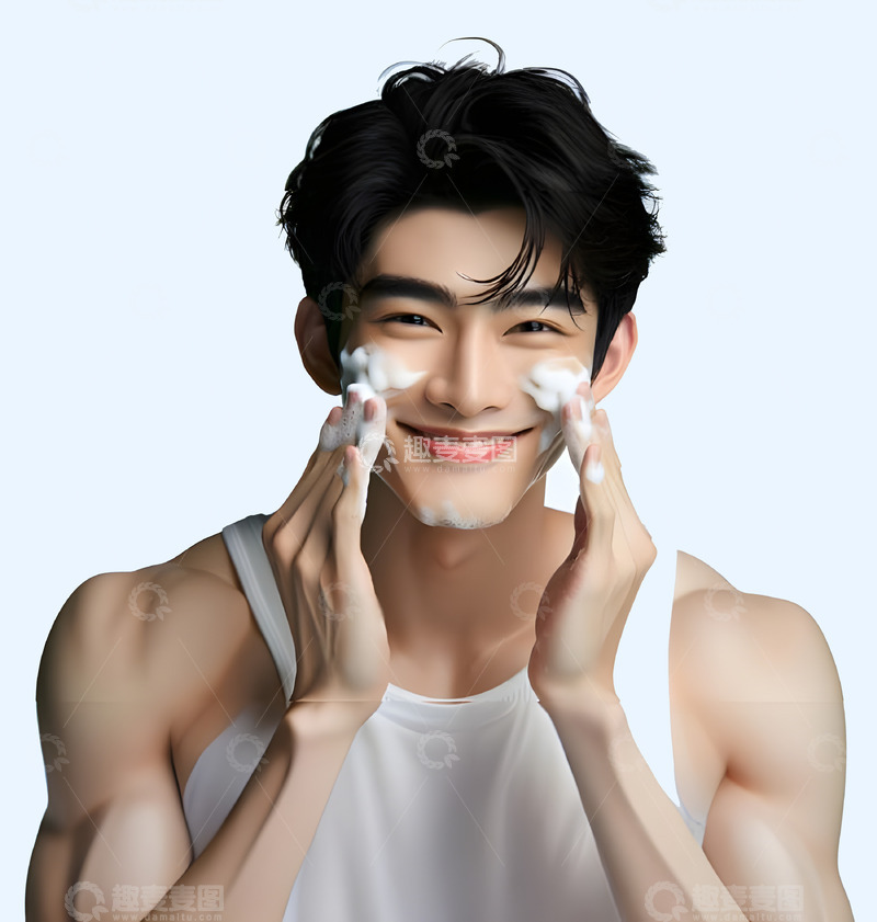 高清大图下载【趣麦麦图】男士清洁面部AI摄影图