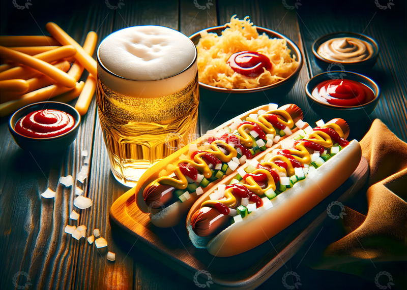 高清大图下载【趣麦麦图】啤酒热狗美食AI摄影图