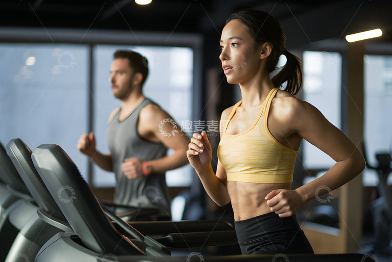 高清大图下载【趣麦麦图】在健身房跑步的女人AI摄影图