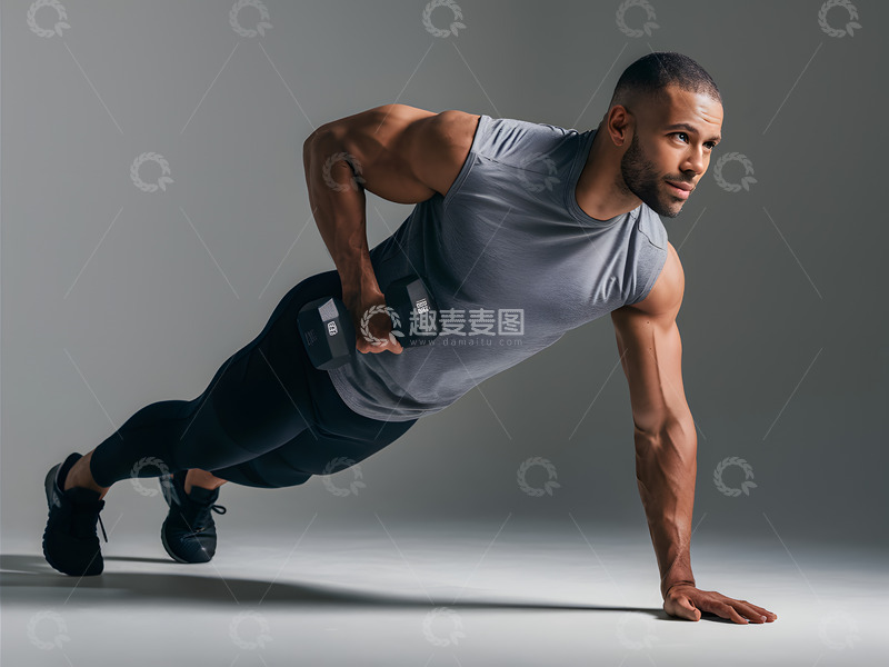 高清大图下载【趣麦麦图】正在做哑铃运动的男子AI摄影图