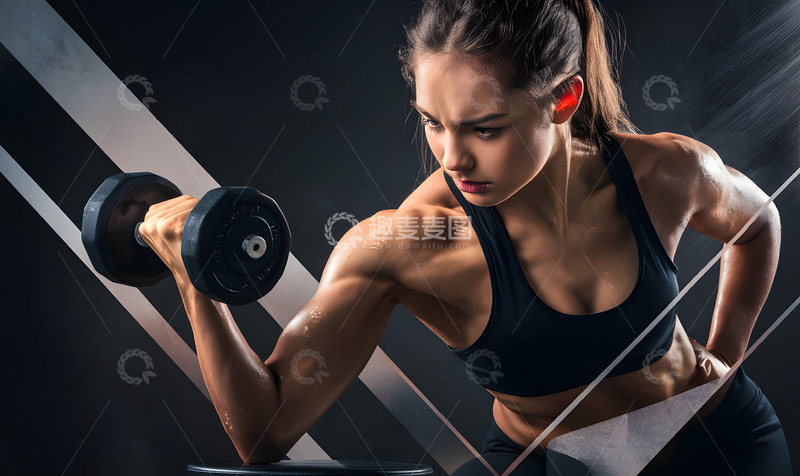 高清大图下载【趣麦麦图】健身练哑铃运动员AI摄影图