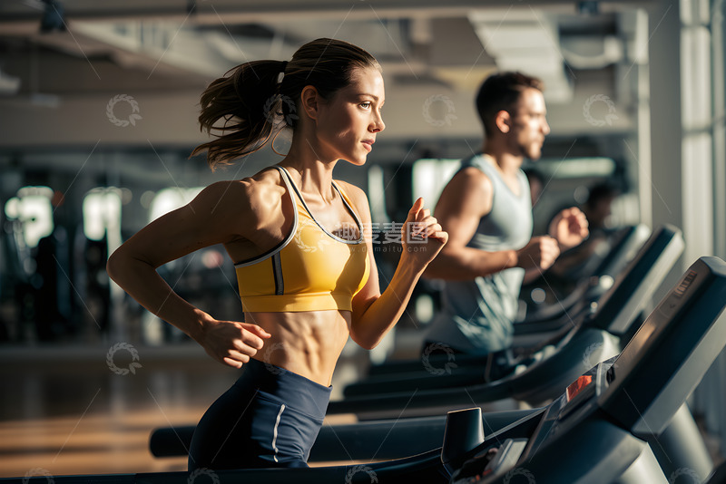 高清大图下载【趣麦麦图】跑步机上锻炼的人物摄影图