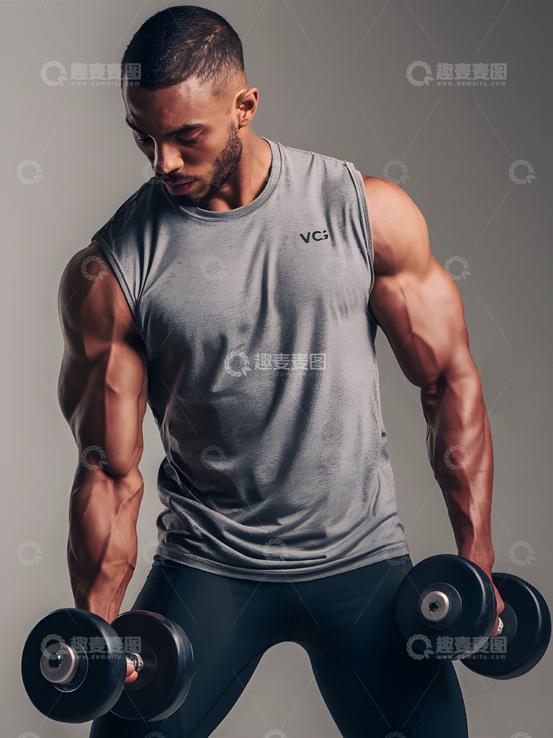 高清大图下载【趣麦麦图】练哑铃的男性人物AI摄影图