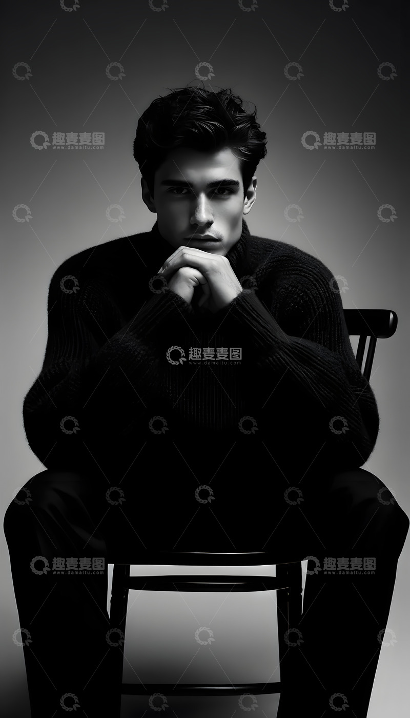 高清大图下载【趣麦麦图】黑白男士模特人物AI摄影图