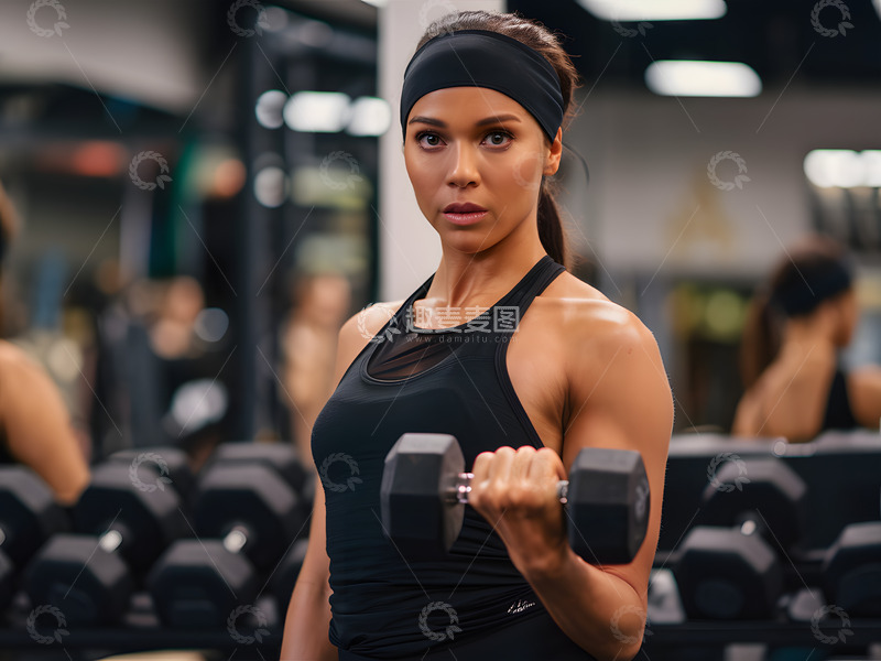 高清大图下载【趣麦麦图】正在做哑铃运动的女人AI摄影图