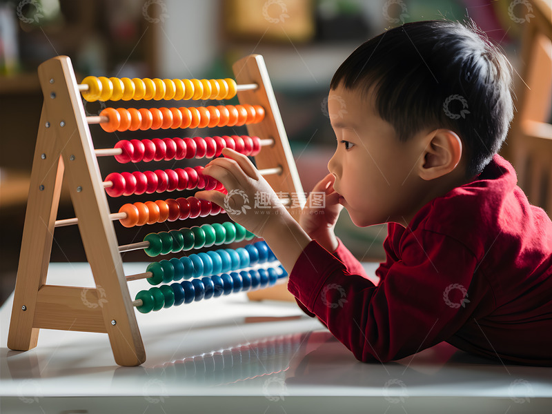 高清大图下载【趣麦麦图】儿童使用珠算算术工具AI摄影图