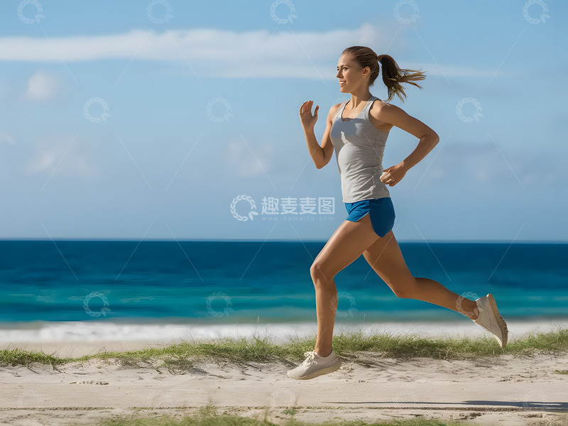 高清大图下载【趣麦麦图】在海边跑步的女人AI摄影图