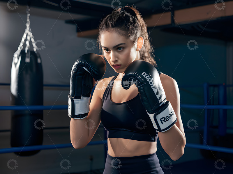 高清大图下载【趣麦麦图】练习拳击的女人AI摄影图