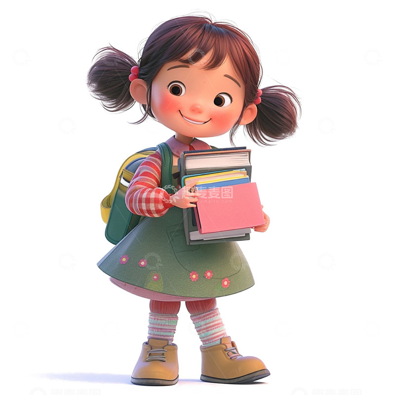 高清大图下载【趣麦麦图】卡通可爱拿着书本的女孩