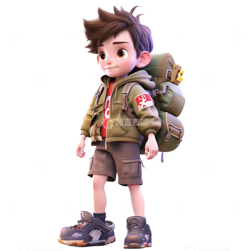 高清大图下载【趣麦麦图】背着书包的卡通皮克斯男孩