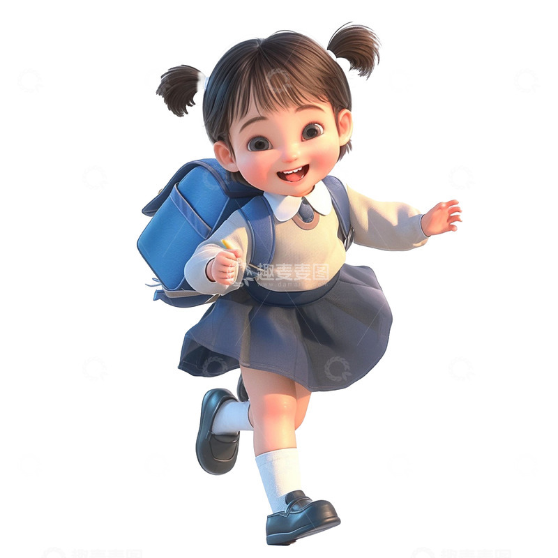 高清大图下载【趣麦麦图】一个穿着校服背着书包的女孩