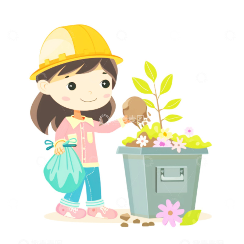 高清大图下载【趣麦麦图】环保垃圾分类女孩