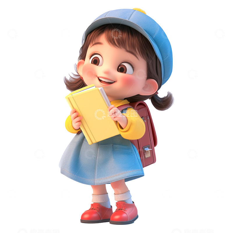 高清大图下载【趣麦麦图】卡通拿着书本的女孩人物