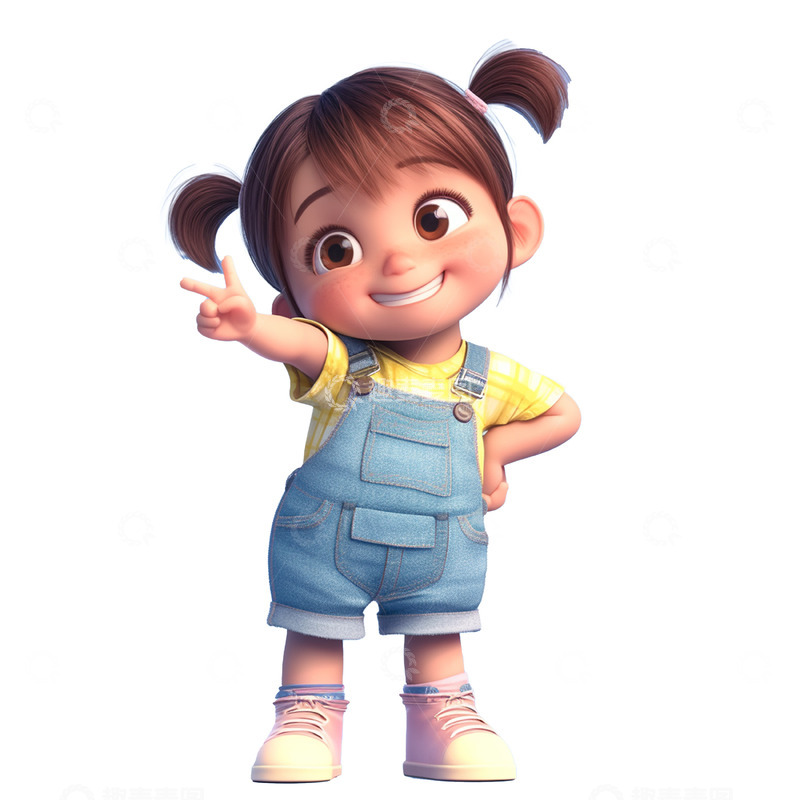 高清大图下载【趣麦麦图】卡通背带短裤女孩