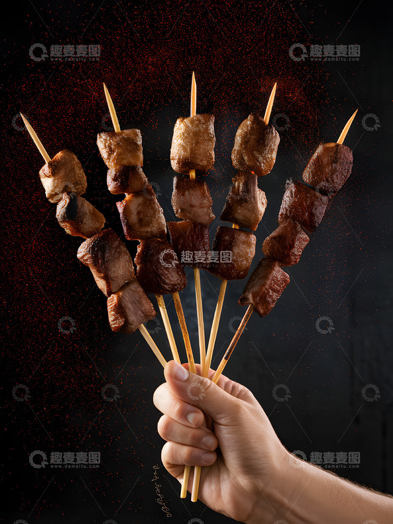 高清大图下载【趣麦麦图】羊肉串美食烧烤AI摄影图