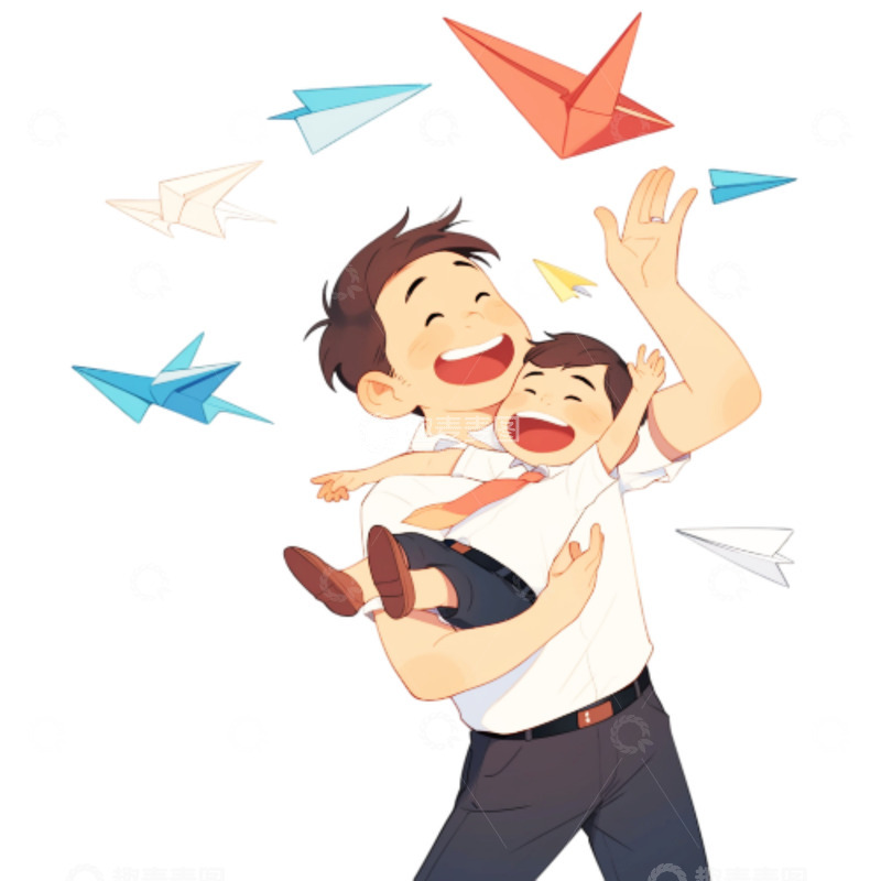 高清大图下载【趣麦麦图】卡通放飞纸飞机的父子