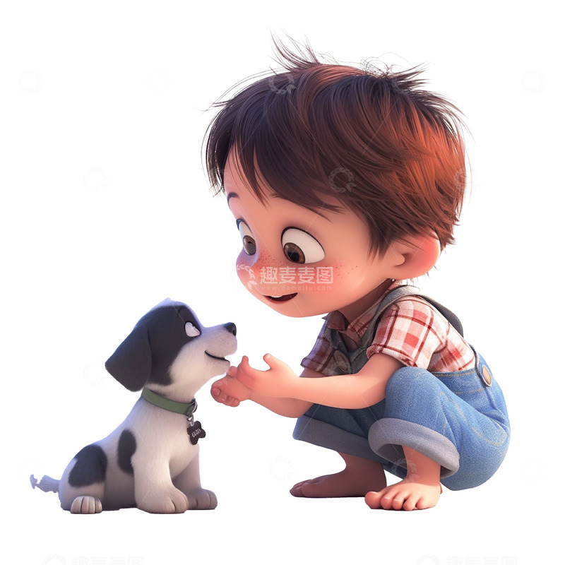 高清大图下载【趣麦麦图】卡通阳光男孩和小狗