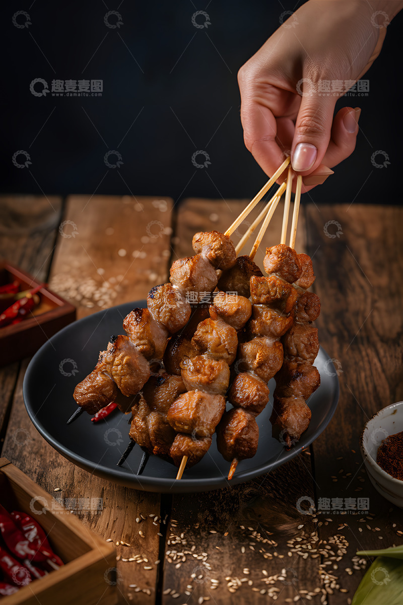 高清大图下载【趣麦麦图】烧烤肉串食品AI摄影图