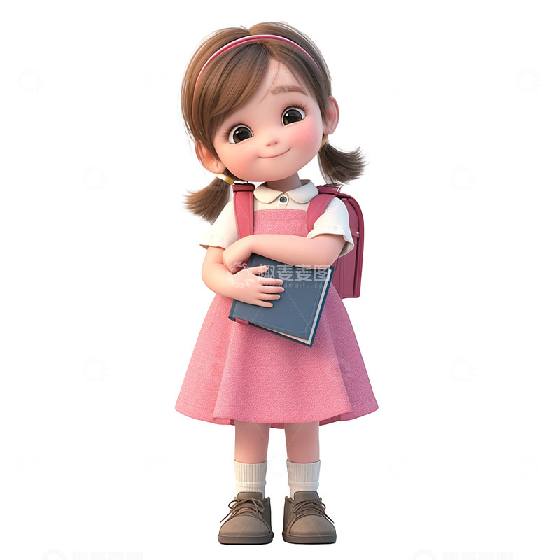 高清大图下载【趣麦麦图】卡通粉色裙子书本女孩
