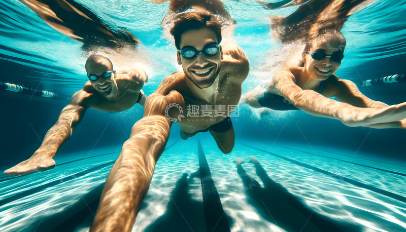 高清大图下载【趣麦麦图】游泳馆人物水下游泳AI摄影图