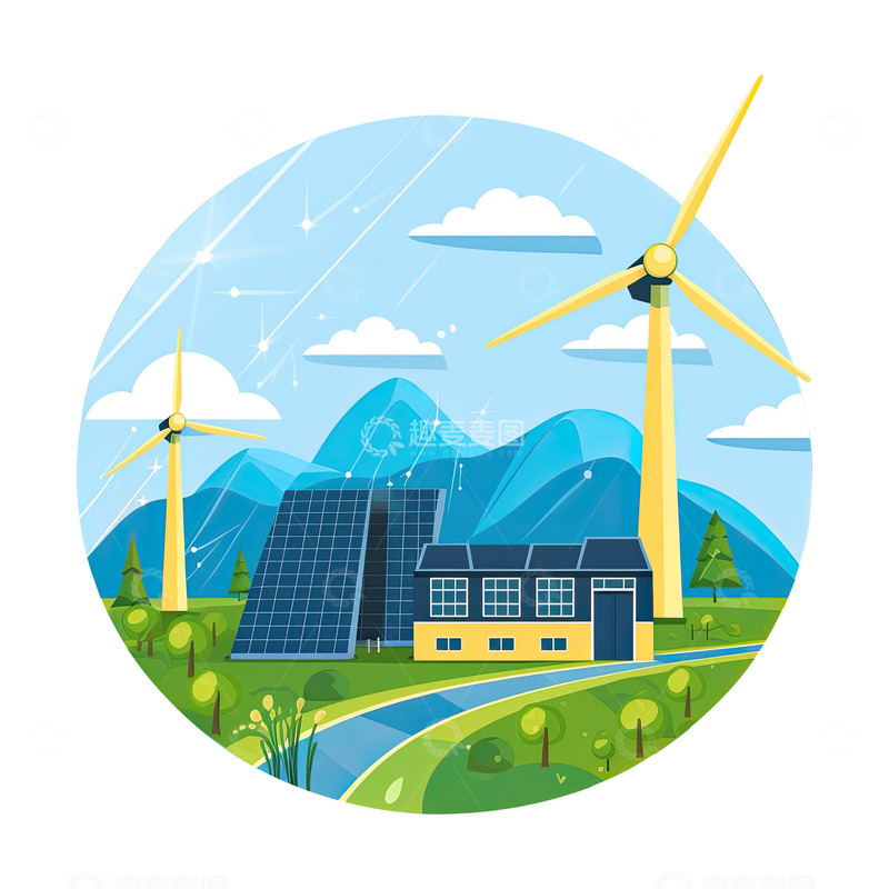 高清大图下载【趣麦麦图】可再生绿色能源艺术插图