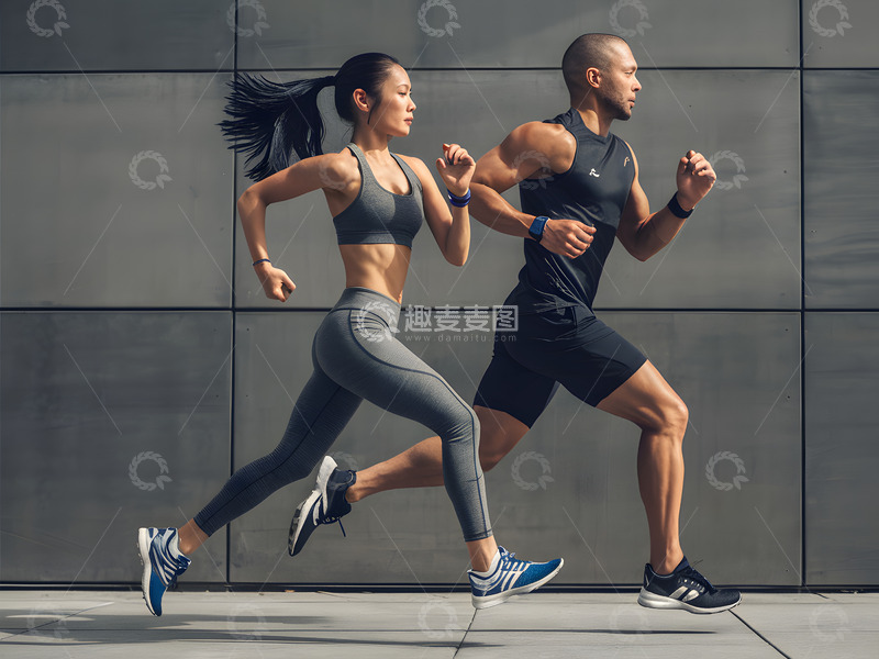 高清大图下载【趣麦麦图】两人一起跑步的人物AI摄影图