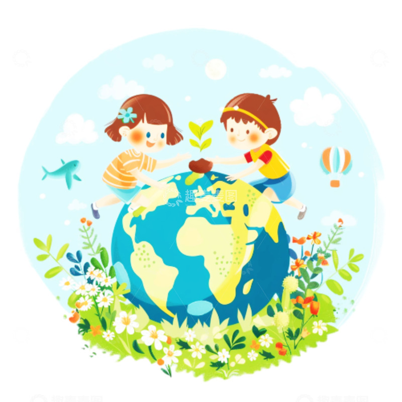 高清大图下载【趣麦麦图】低碳环保卡通地球人物