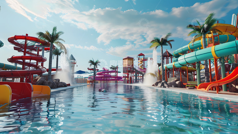 高清大图下载【趣麦麦图】水上乐园背景摄影卡通度假
