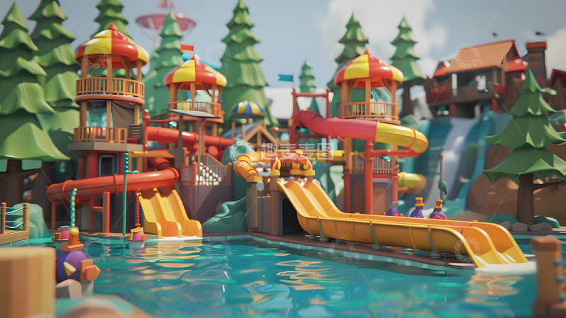 高清大图下载【趣麦麦图】水上乐园背景摄影卡通