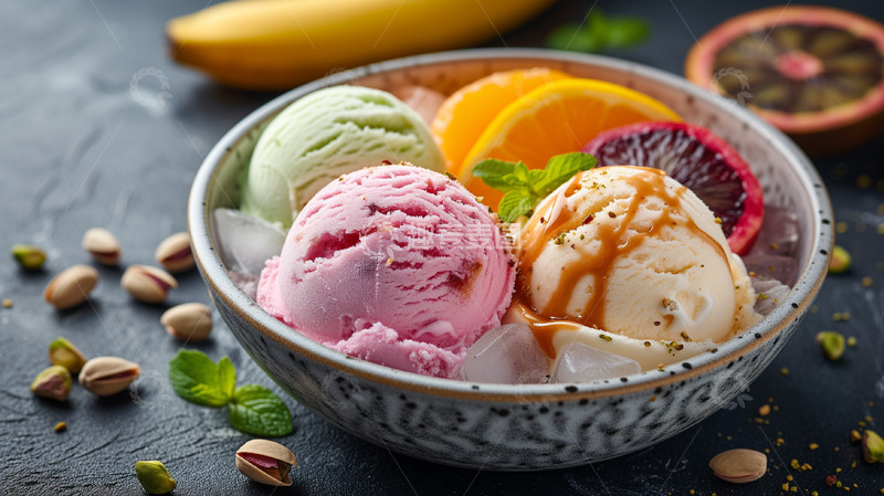 高清大图下载【趣麦麦图】-水果冰淇淋球摄影