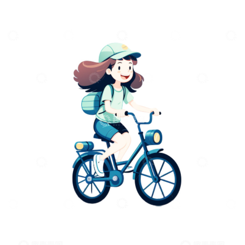 高清大图下载【趣麦麦图】卡通环保自行车人物