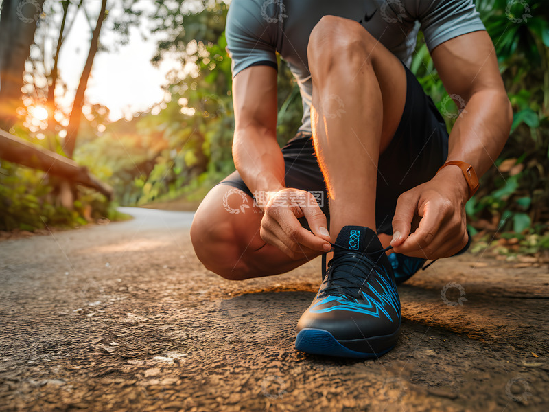 高清大图下载【趣麦麦图】男子跑步系鞋带场影AI摄影图