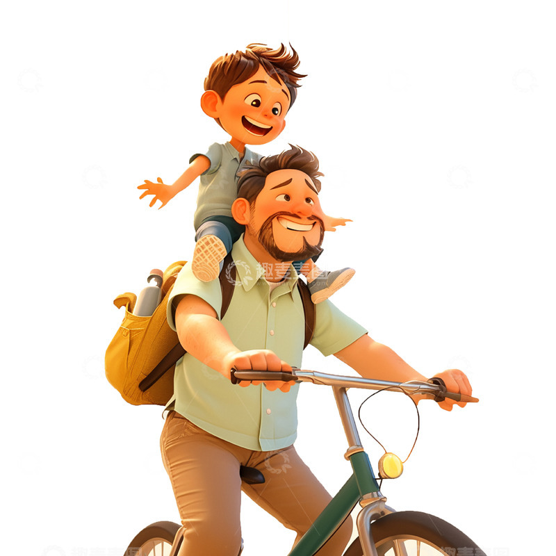 高清大图下载【趣麦麦图】父亲节骑自行车父子