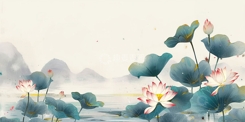 高清大图下载【趣麦麦图】水墨荷花荷叶背景