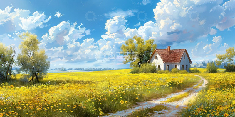 高清大图下载【趣麦麦图】阳光蓝天自然花海建筑