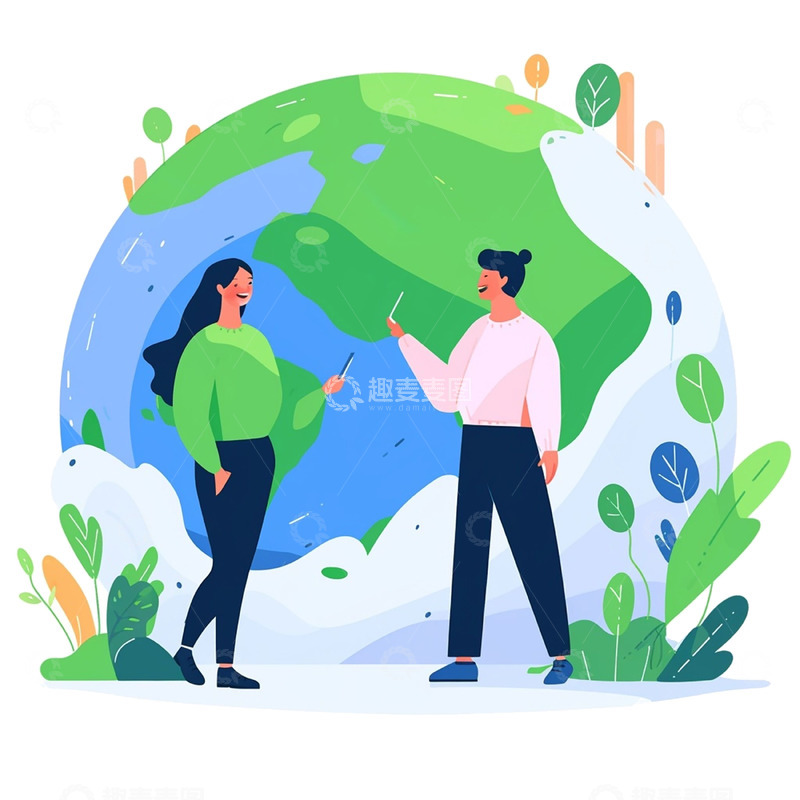高清大图下载【趣麦麦图】卡通扁平地球人物