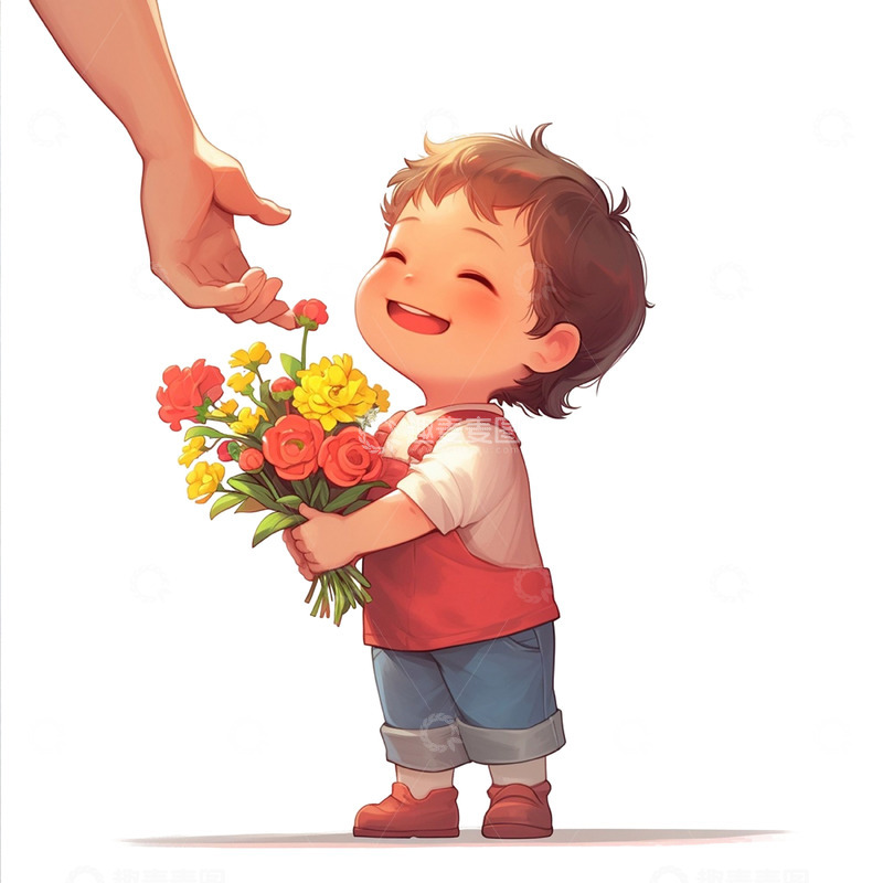 高清大图下载【趣麦麦图】父亲节送花卡通男孩