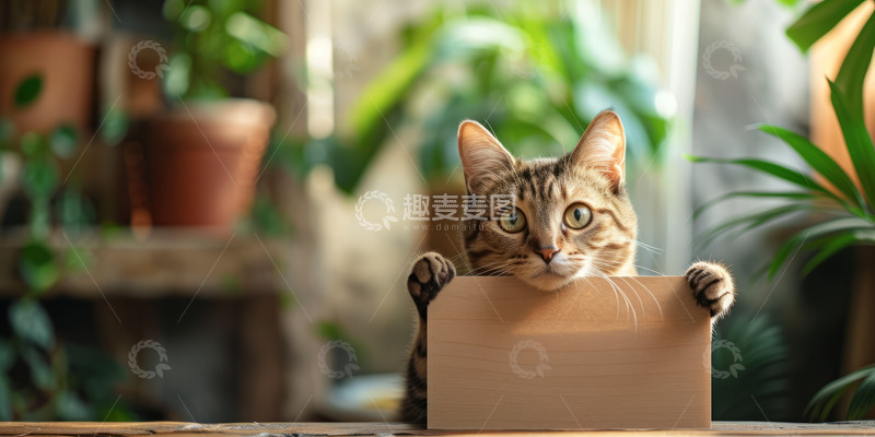 高清大图下载【趣麦麦图】趴在木板上的猫咪