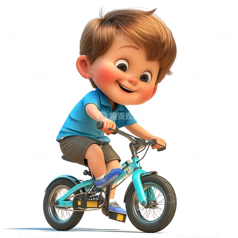 高清大图下载【趣麦麦图】穿蓝色衣服骑自行车男孩