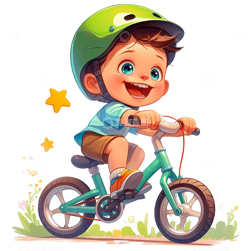 高清大图下载【趣麦麦图】卡通自行车男孩人物