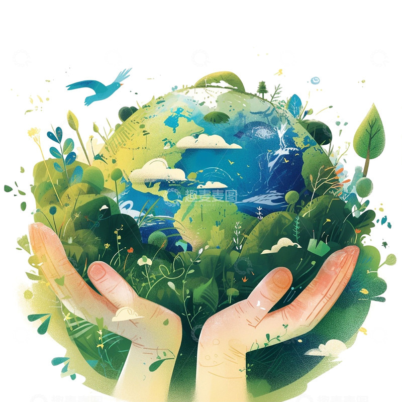 高清大图下载【趣麦麦图】双手托举的绿色地球