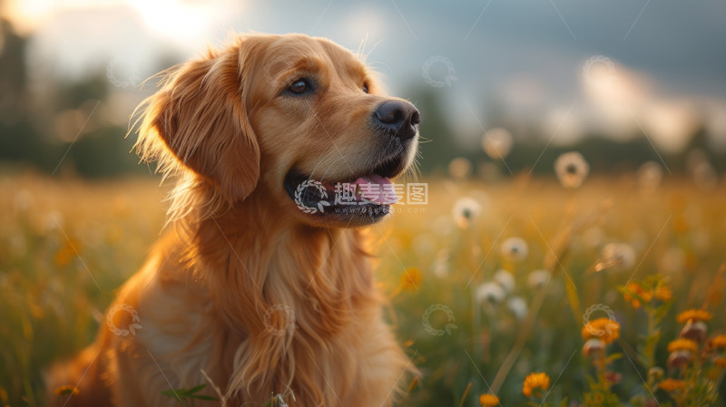高清大图下载【趣麦麦图】花园里的金毛
