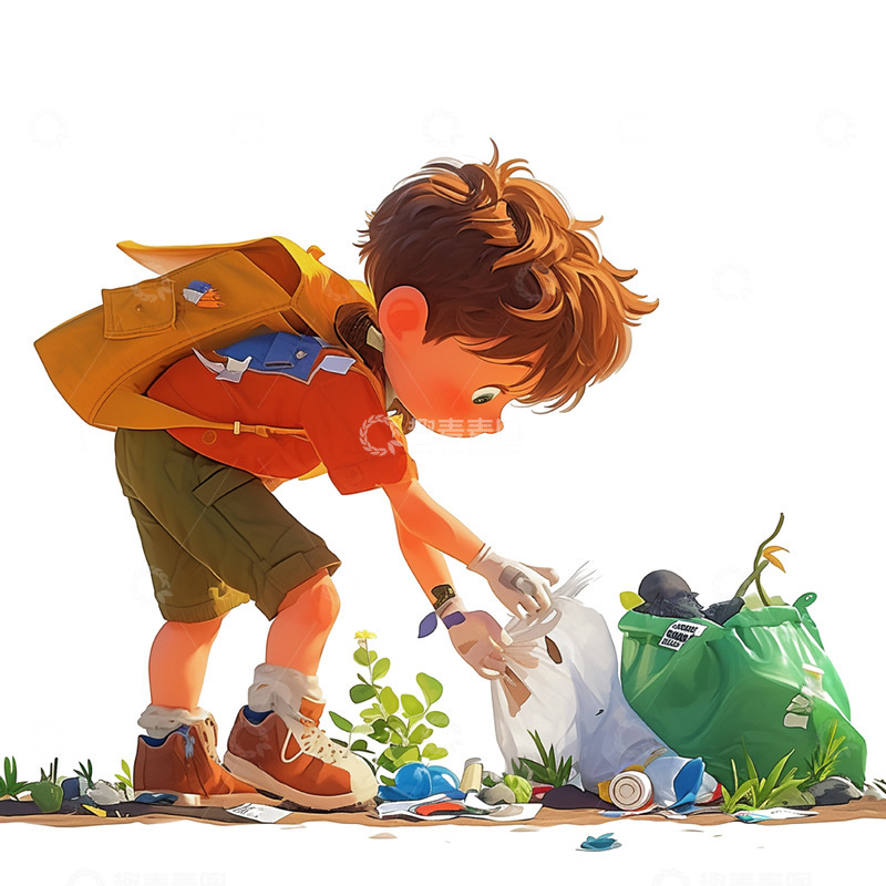 高清大图下载【趣麦麦图】绿色环保清理垃圾男孩