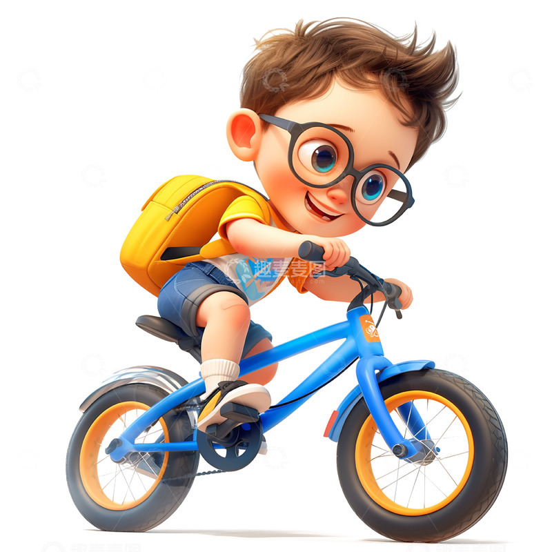 高清大图下载【趣麦麦图】卡通眼镜男孩自行车